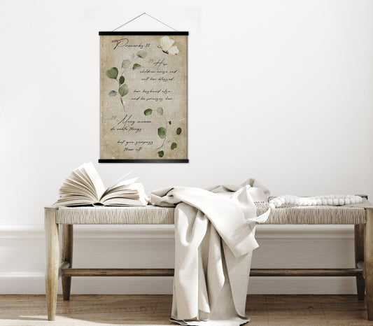 Proverbs 31 Cottage Garden Scroll Tapestry - HoneycombProverbs - Tapestries - Christian Wall Art