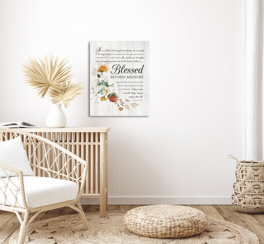 Blessed Beyond Measure Floral Wood Sign - HoneycombProverbs - Signs - Christian Wall Art