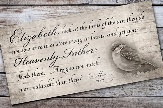 Personalized Matthew 6:26 Farmhous Sign: Look at the Birds - HoneycombProverbs - Signs - Christian Wall Art