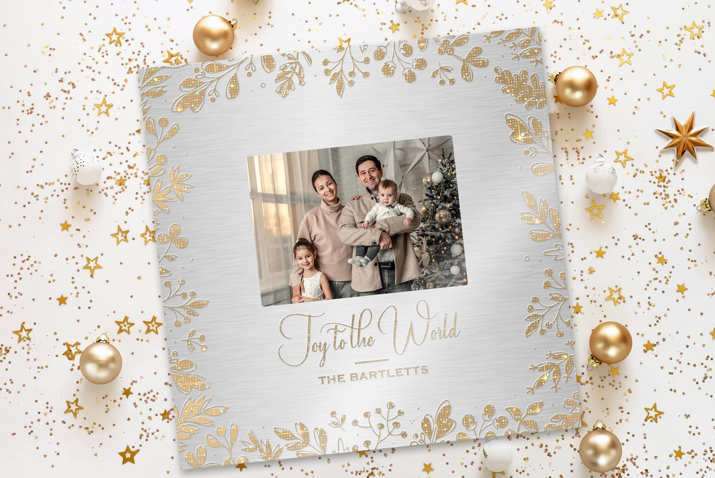 Personalized 'Joy to the World' Photo Art with Golden Leaf Design - HoneycombProverbs - Signs - Photo Plaques