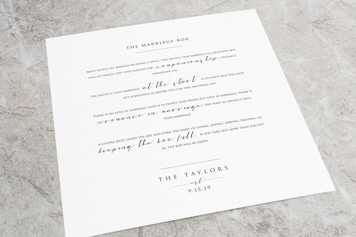 The Marriage Box, Personalized Framed Wedding Gift