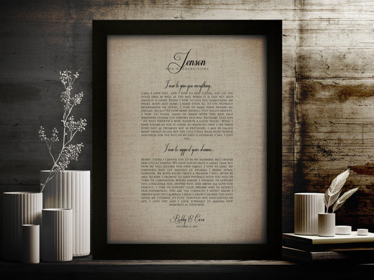 Our Vows on Linen, Framed Linen Anniversary Gift
