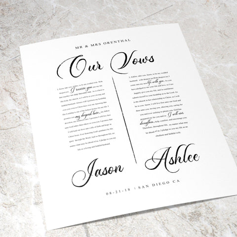 custom framed wedding vow print personalized framed vows