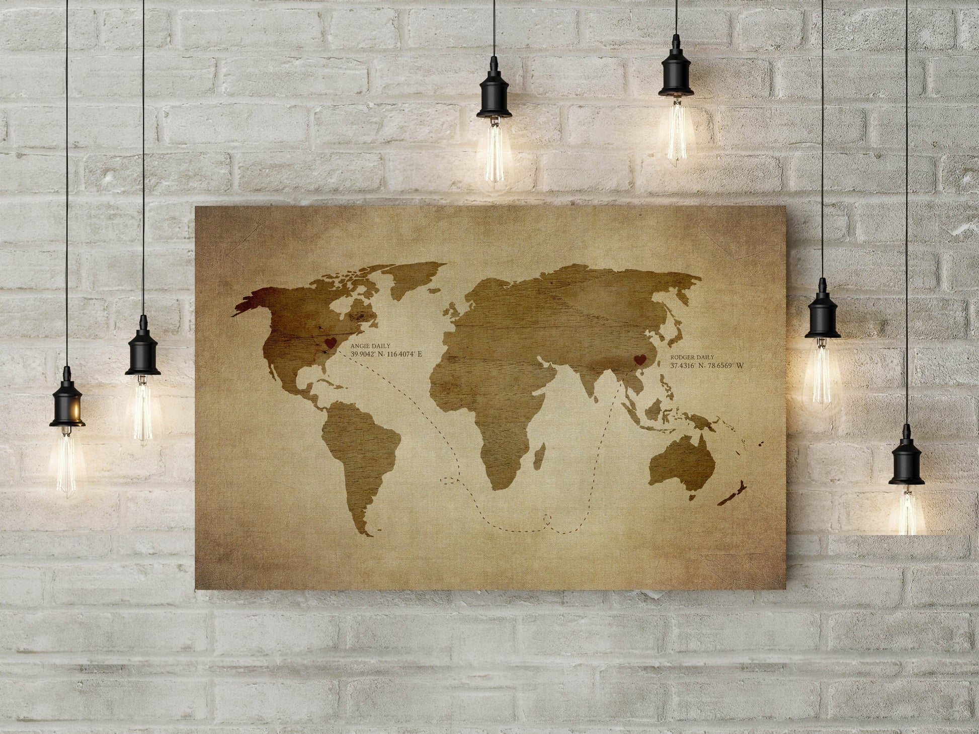 Rustic Long Distance Love Map - HoneycombProverbs - Giclée - 2nd Year Cotton Art