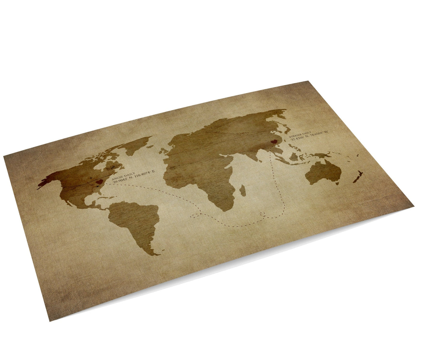 Rustic Long Distance Love Map - HoneycombProverbs - Giclée - 2nd Year Cotton Art