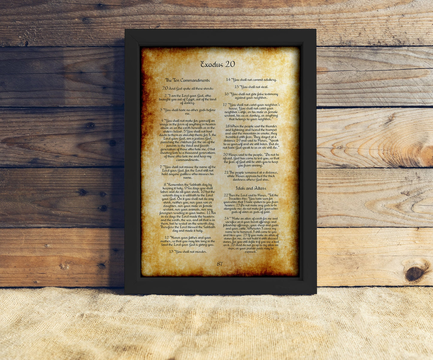 Framed Ten Commandments on Vintage Parchment - HoneycombProverbs - Religious Home & Decor - Christian Wall Art