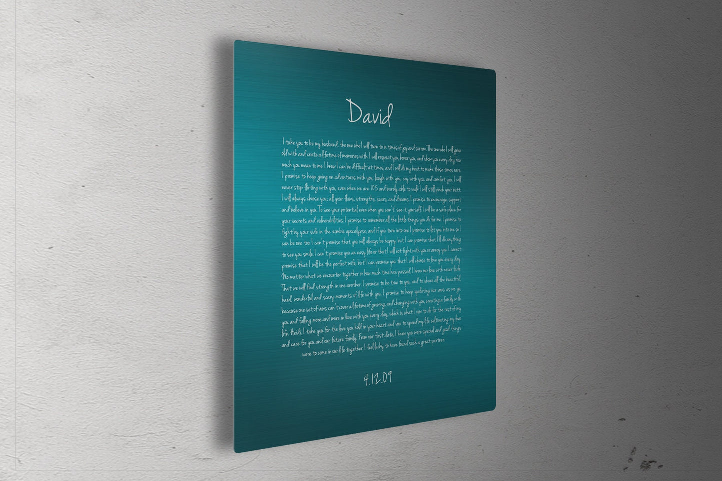 Wedding Vows Printed on Metal - HoneycombProverbs - - Wedding Vow Wall Art