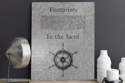 Footprints in the Sand, Galvanized Metal Sign - HoneycombProverbs - Signs - Christian Wall Art