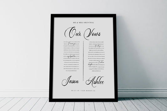 Framed Paper Anniversary Gift with Vows - HoneycombProverbs - Gifts For The Couple - Wedding Vow Wall Art
