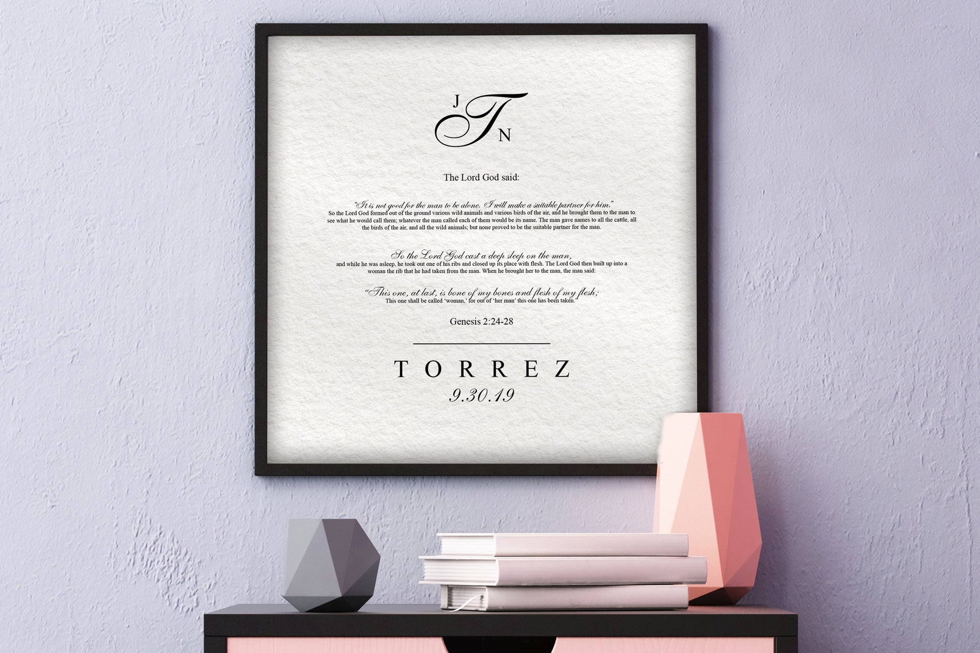 Christian Wedding Gift Framed Genisis 2:24-28 - HoneycombProverbs - Gifts For The Couple - Christian Wall Art