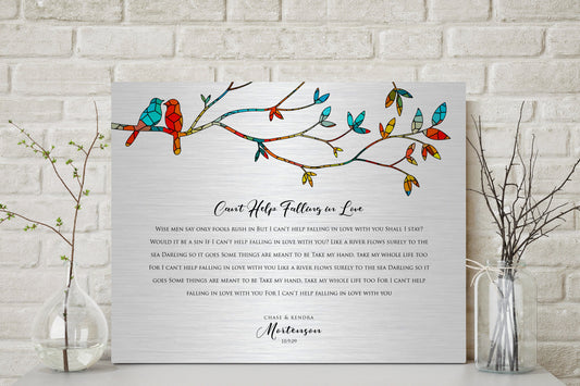 Lovebirds Wedding Song Lyric Sign on Tin - HoneycombProverbs - Signs - Modern Lyrics Wall Decor