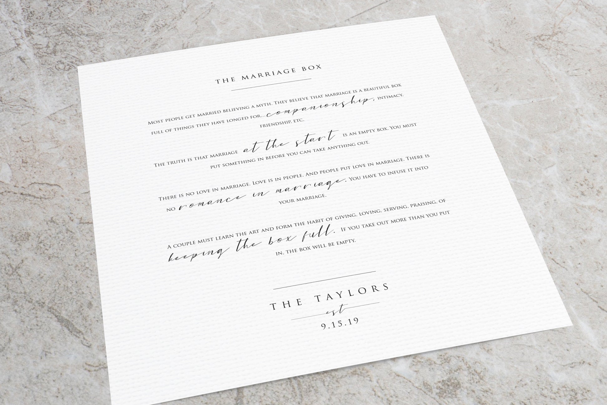 The Marriage Box, Personalized Framed Wedding Gift - HoneycombProverbs - Gifts For The Couple - Christian Wall Art