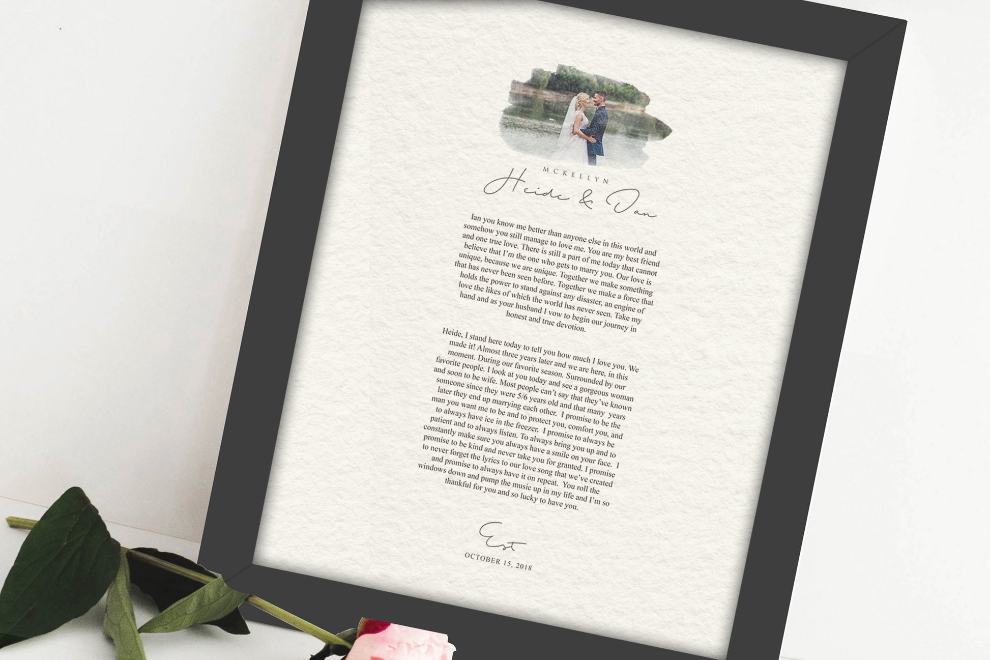 Framed Wedding Vows and Photo Gift - HoneycombProverbs - Gifts For The Couple - Wedding Vow Wall Art