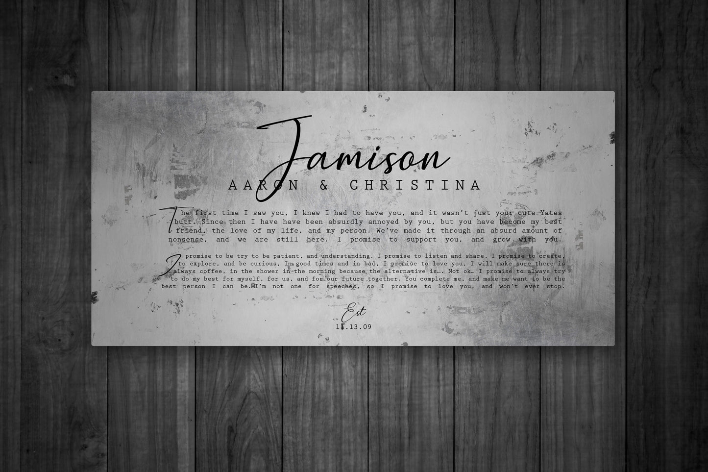 Personalized Distressed Tin Wedding Vow Sign - HoneycombProverbs - Signs - Wedding Vow Wall Art