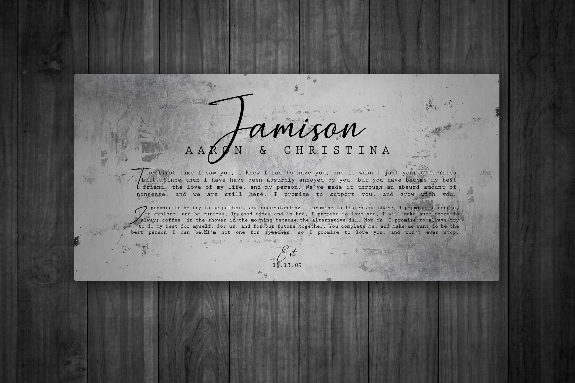 Personalized Distressed Tin Wedding Vow Sign - HoneycombProverbs - Signs - Wedding Vow Wall Art