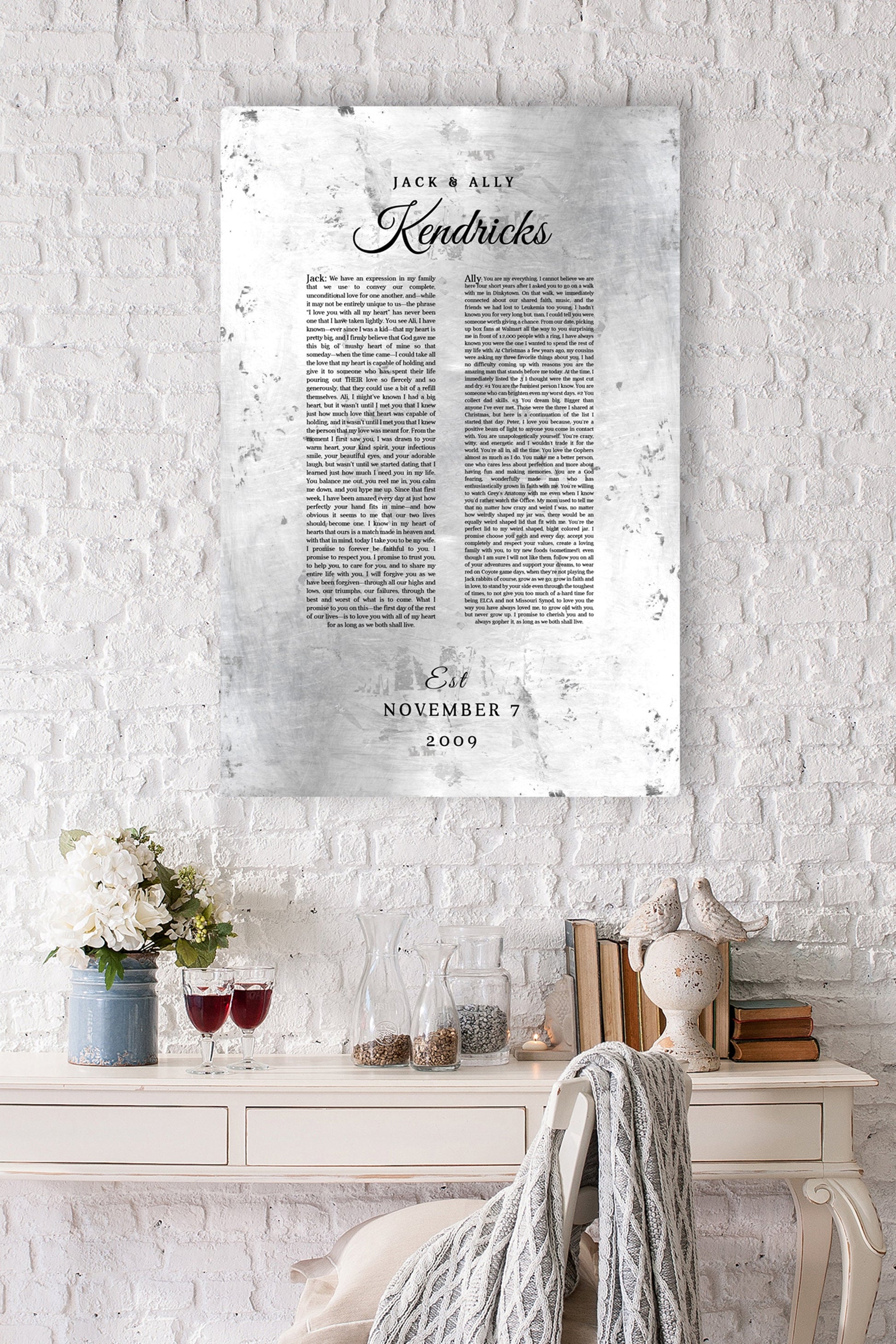 Wedding Vow Memento Gift on Tin - HoneycombProverbs - Gifts For The Couple - Wedding Vow Wall Art