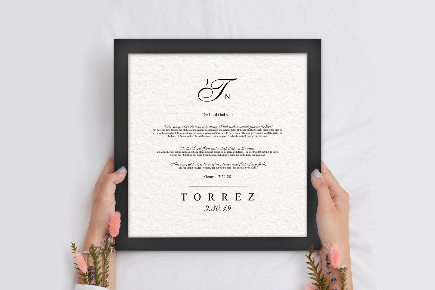Christian Wedding Gift Framed Genisis 2:24-28 - HoneycombProverbs - Gifts For The Couple - Christian Wall Art