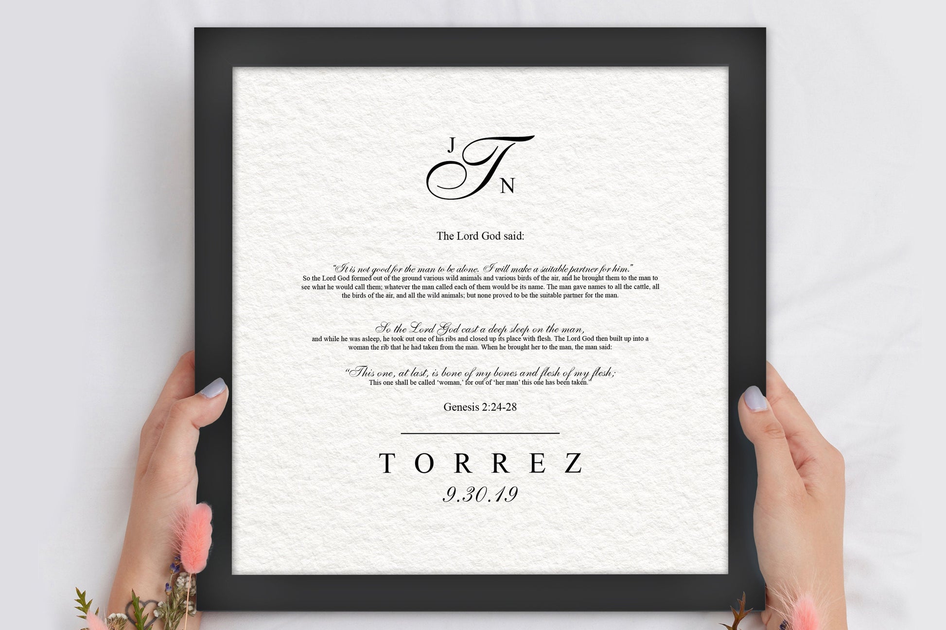 Christian Wedding Gift Framed Genisis 2:24-28 - HoneycombProverbs - Gifts For The Couple - Christian Wall Art