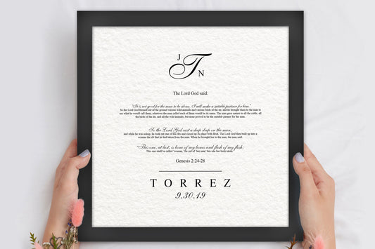 Christian Wedding Gift Framed Genisis 2:24-28 - HoneycombProverbs - Gifts For The Couple - Christian Wall Art