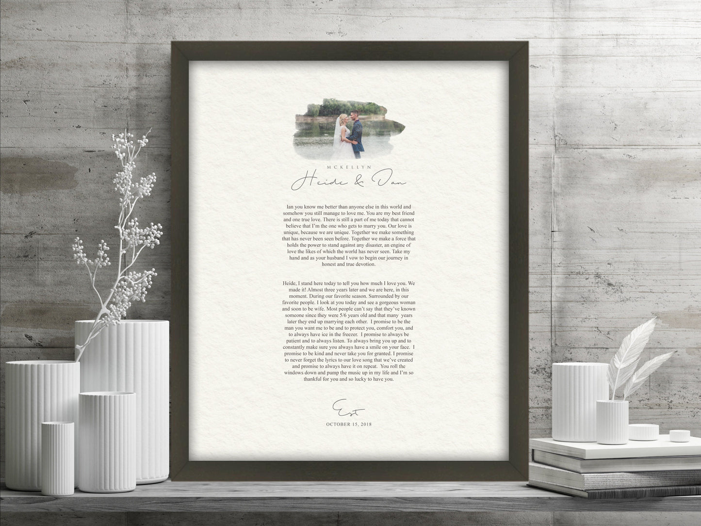 Framed Wedding Vows and Photo Gift - HoneycombProverbs - Gifts For The Couple - Wedding Vow Wall Art