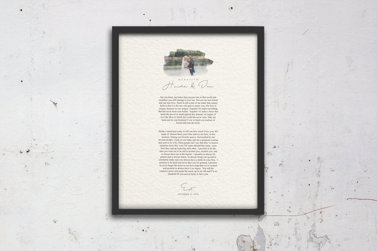 Framed Wedding Vows and Photo Gift - HoneycombProverbs - Gifts For The Couple - Wedding Vow Wall Art