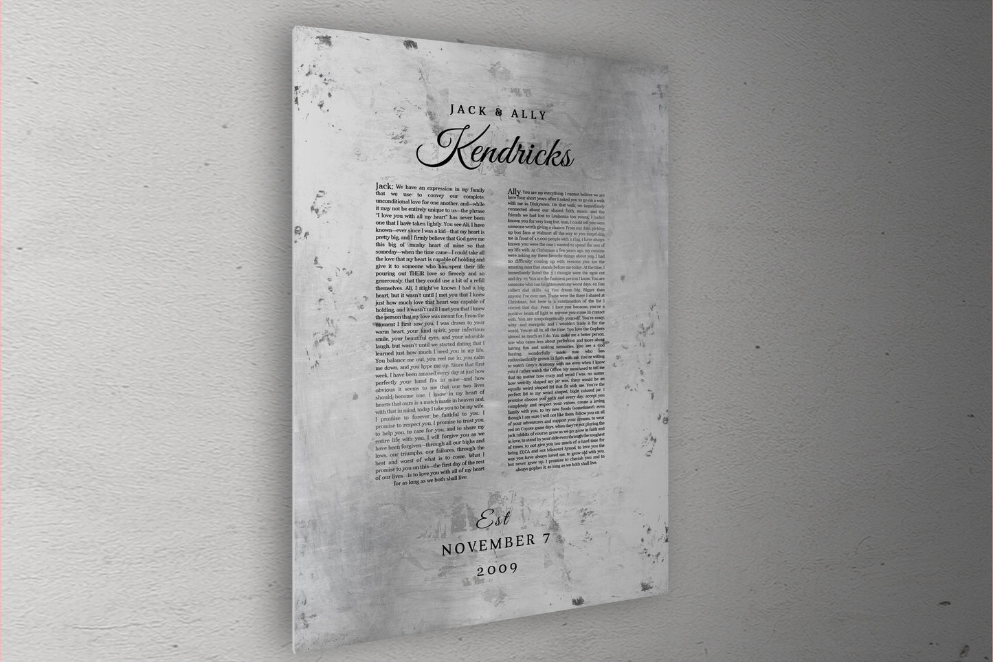 Wedding Vow Memento Gift on Tin - HoneycombProverbs - Gifts For The Couple - Wedding Vow Wall Art