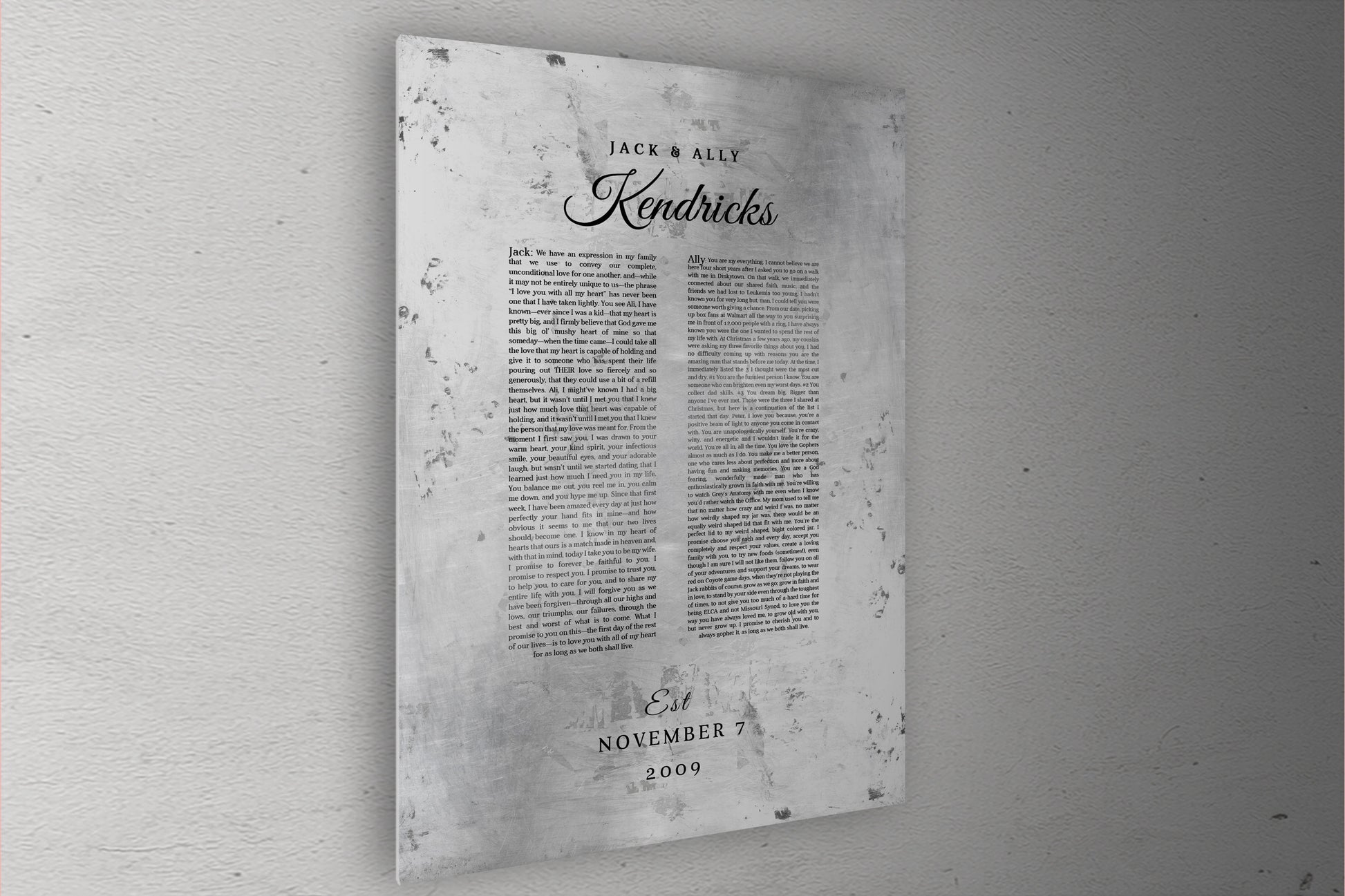 Wedding Vow Memento Gift on Tin - HoneycombProverbs - Gifts For The Couple - Wedding Vow Wall Art