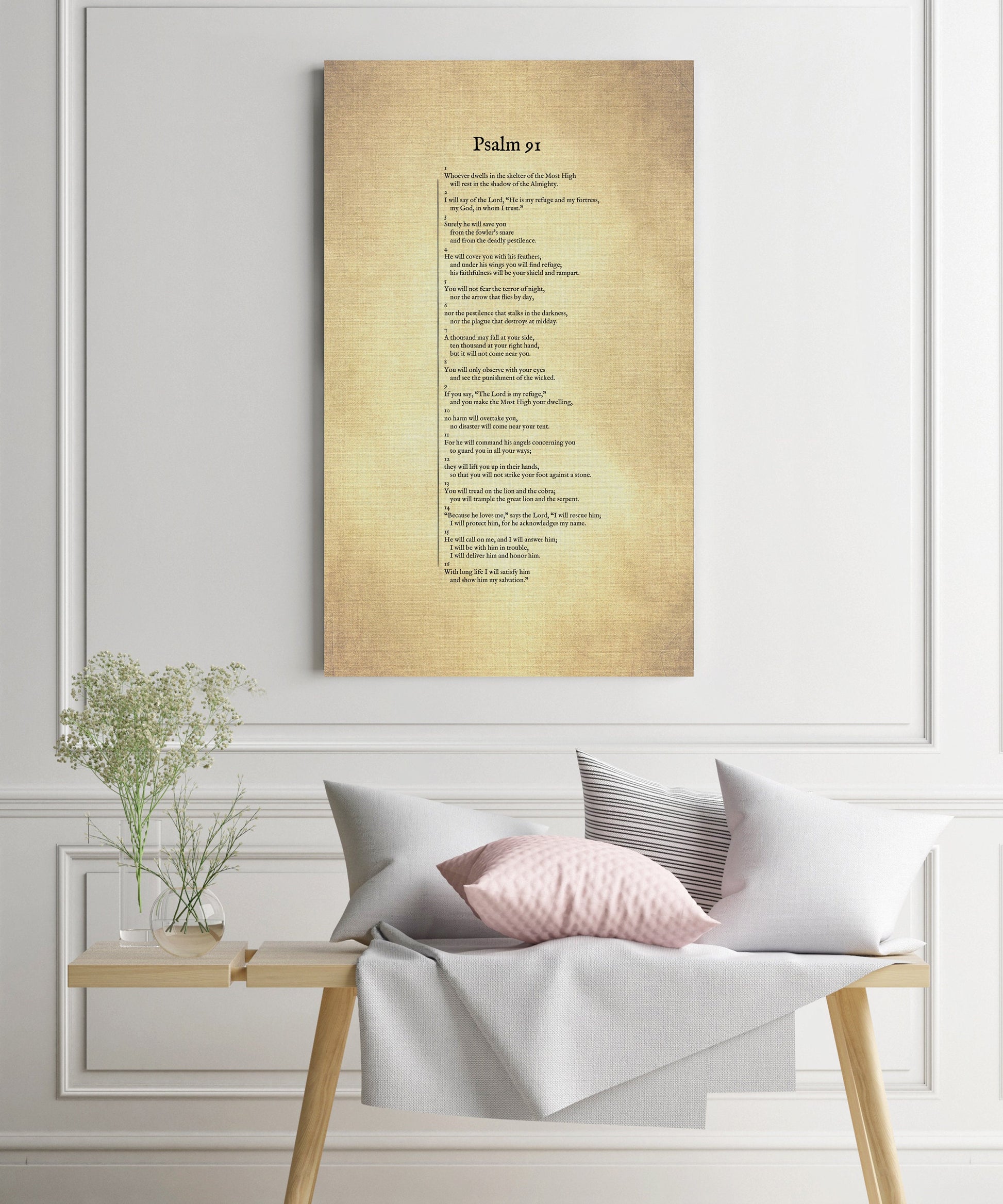 Psalm 91 on Canvas, Christian Wall Art, Inspirational Decor, Scripture Decor, Encouragement Gift, Gift for Mom, Sympathy Gift, Uplifting - HoneycombProverbs - Digital Prints - Christian Wall Art