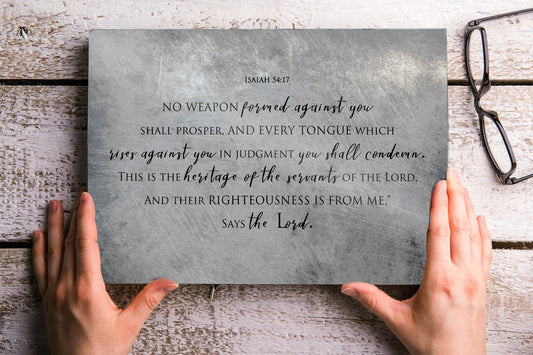 Isaiah 54:17 Distrssed Metal Bible Verse Art - HoneycombProverbs - Wall Decor - Christian Wall Art