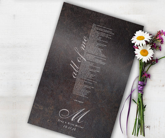 Monogrammed Wedding Song Lyric Sign - HoneycombProverbs - Gifts For The Couple - Iron Anniversary Gifts