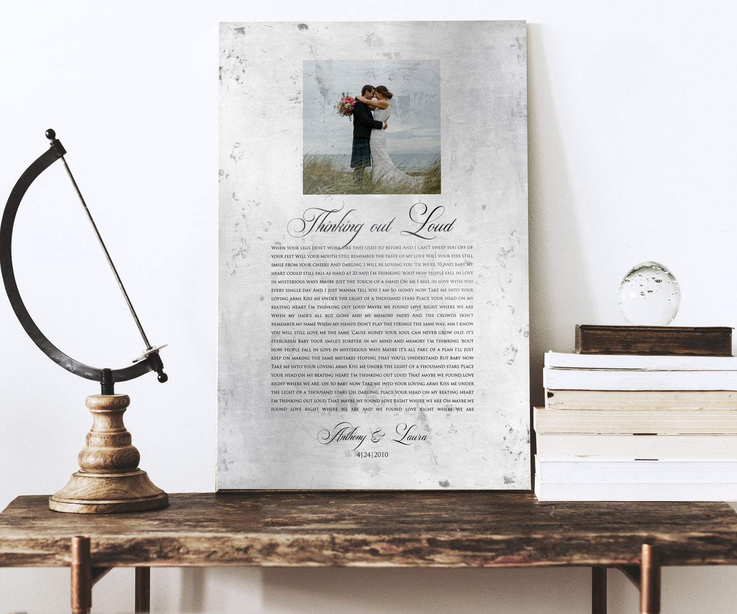 Distressed Tin Wedding Song Plaque with Photo - HoneycombProverbs - Signs - Tin Anniversary Gifts