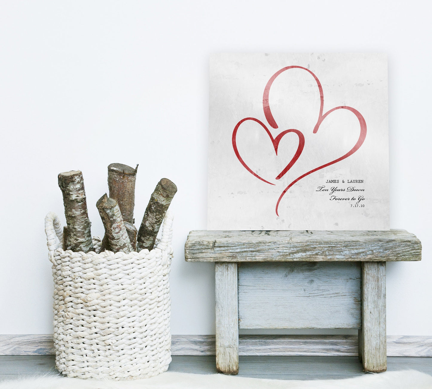 Ten Years Down Personalized Hearts Plaque on Tin - HoneycombProverbs - Gifts For The Couple - Tin Anniversary Gifts