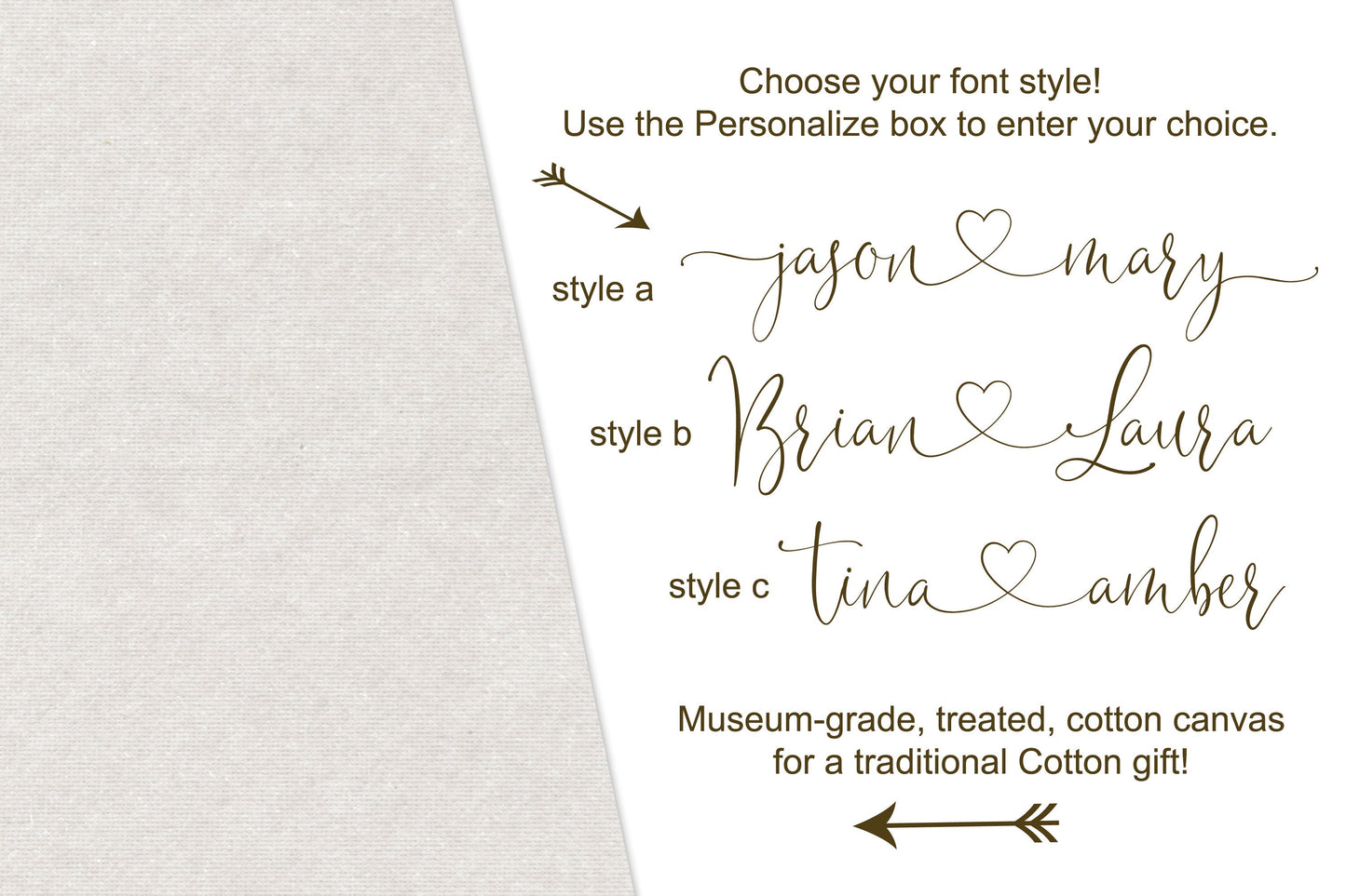 Cotton Heart Connected Names Est Canvas - HoneycombProverbs - Giclée - 2nd Year Cotton Art