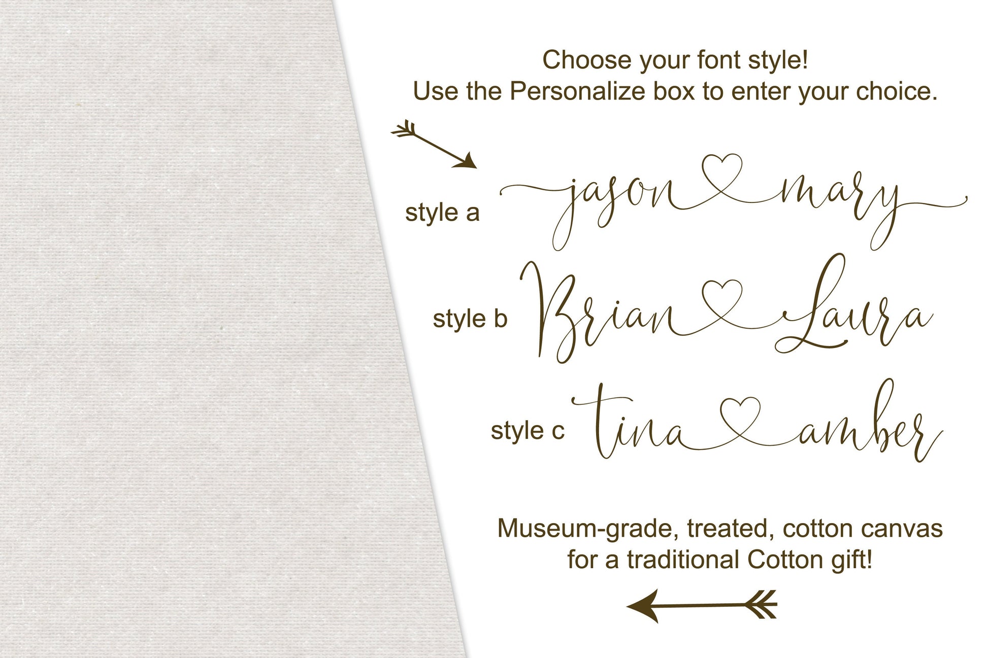 Cotton Heart Connected Names Est Canvas - HoneycombProverbs - Giclée - 2nd Year Cotton Art