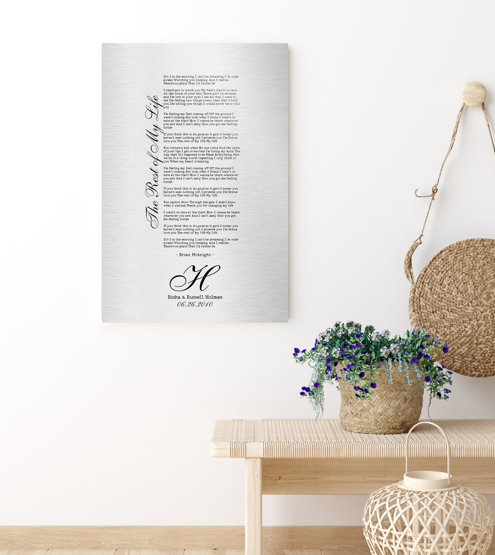 Monogrammed Tin Wedding Song Plaque - HoneycombProverbs - Signs - Vintage Lyrics Wall Art