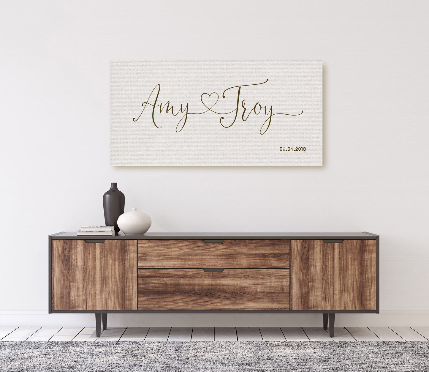 Cotton Heart Connected Names Est Canvas - HoneycombProverbs - Giclée - 2nd Year Cotton Art