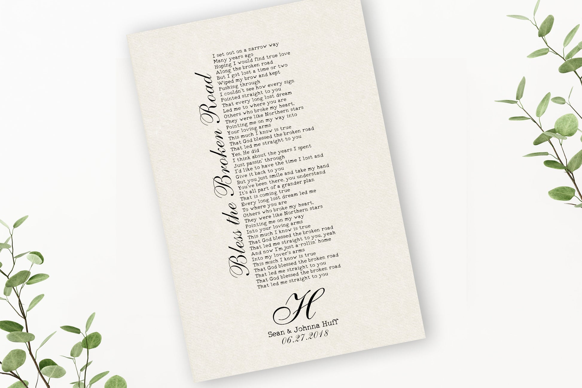 First Dance Song on Cotton - HoneycombProverbs - Gifts For The Couple - 2nd Year Cotton Art