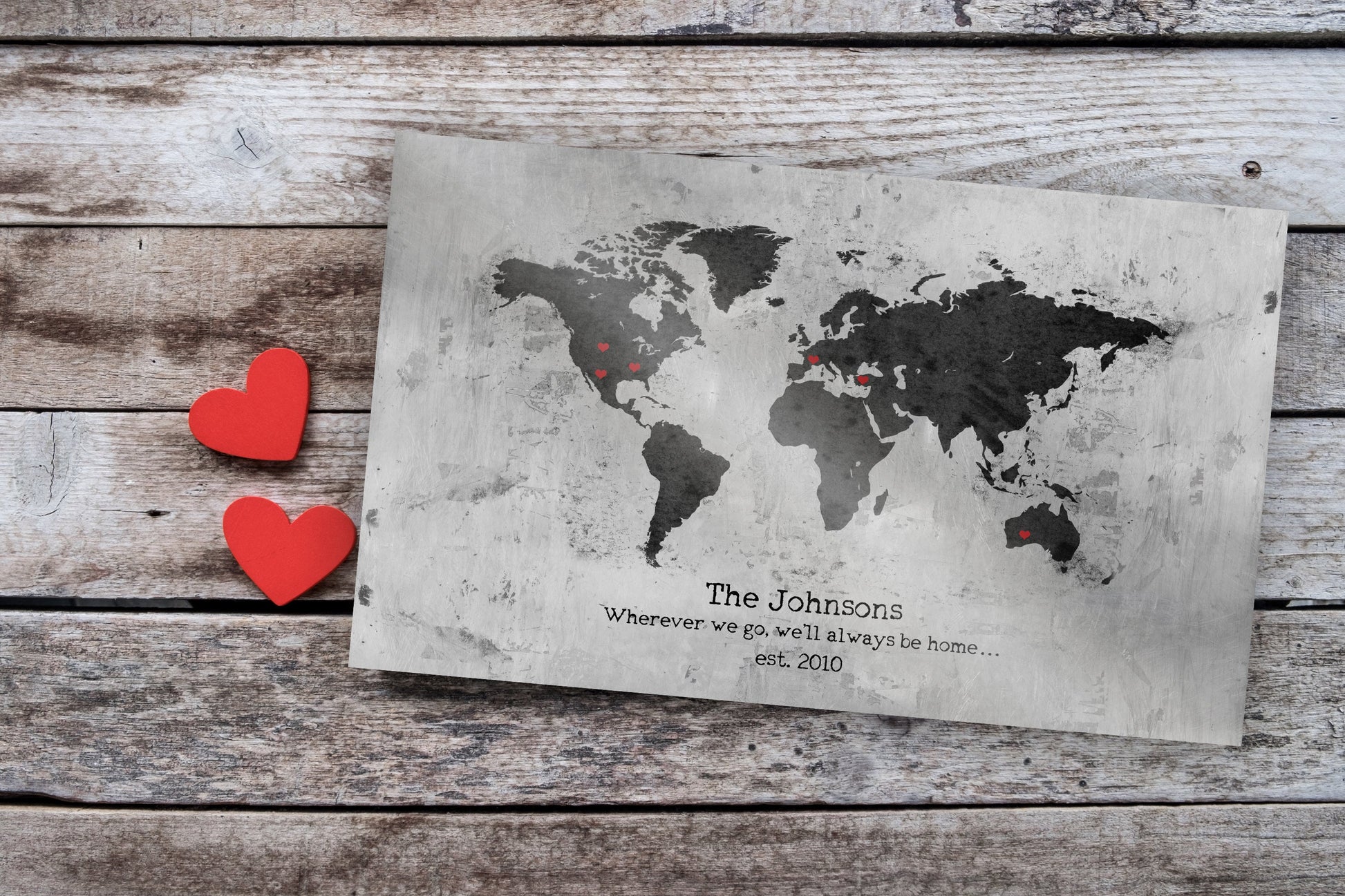 Personalized "Love Around the Globe" Sign on Tin - HoneycombProverbs - Signs - Tin Anniversary Gifts