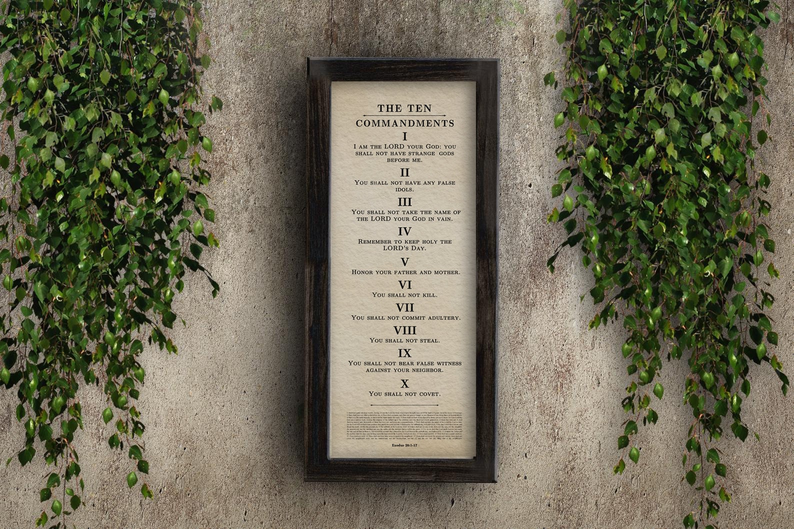 Framed Ten Commandments Parchment Wall Art - HoneycombProverbs - Religious Home & Decor - Christian Wall Art