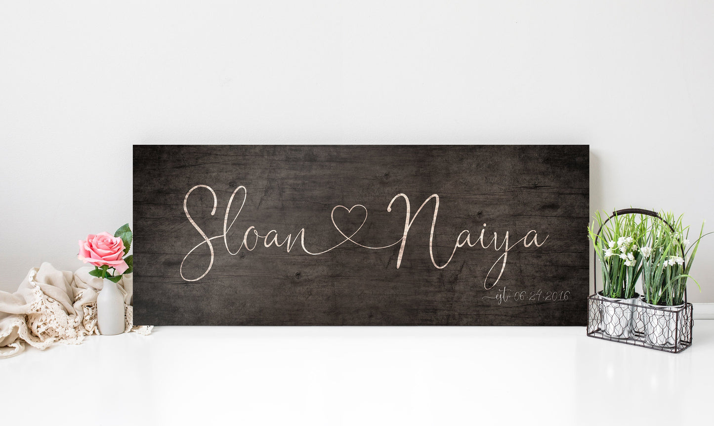 Wooden Sign 5th Anniversary Names with Heart - HoneycombProverbs - Gifts For The Couple - Name Signs Wall Art