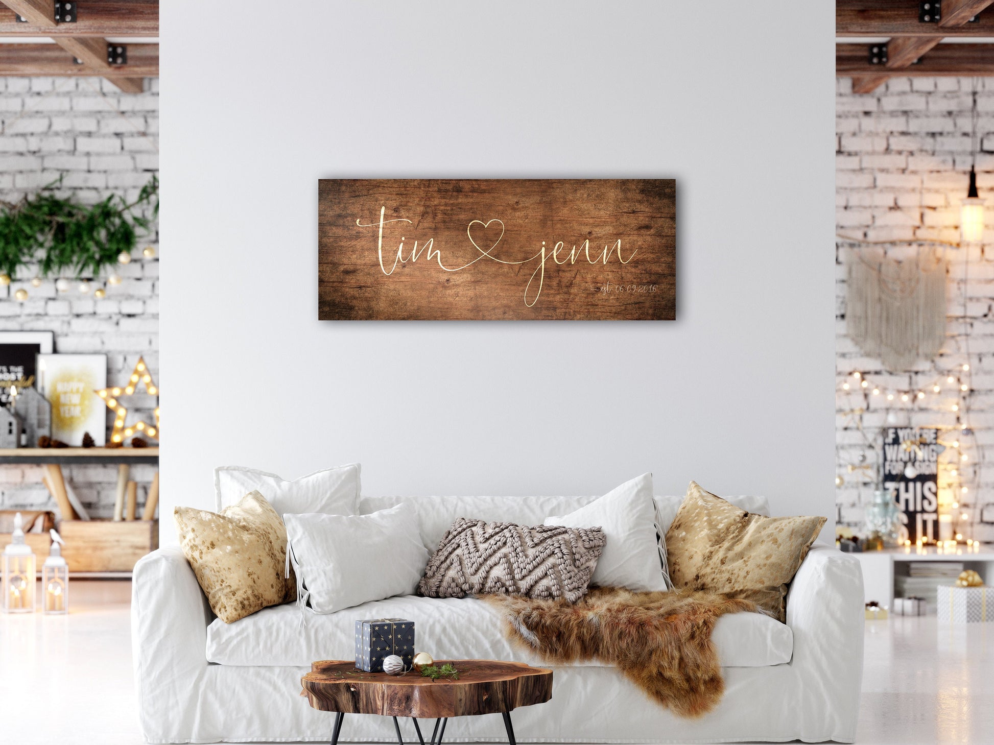 Heart Connected Names Established Sign for Couple's - HoneycombProverbs - Gifts For The Couple - Name Signs Wall Art