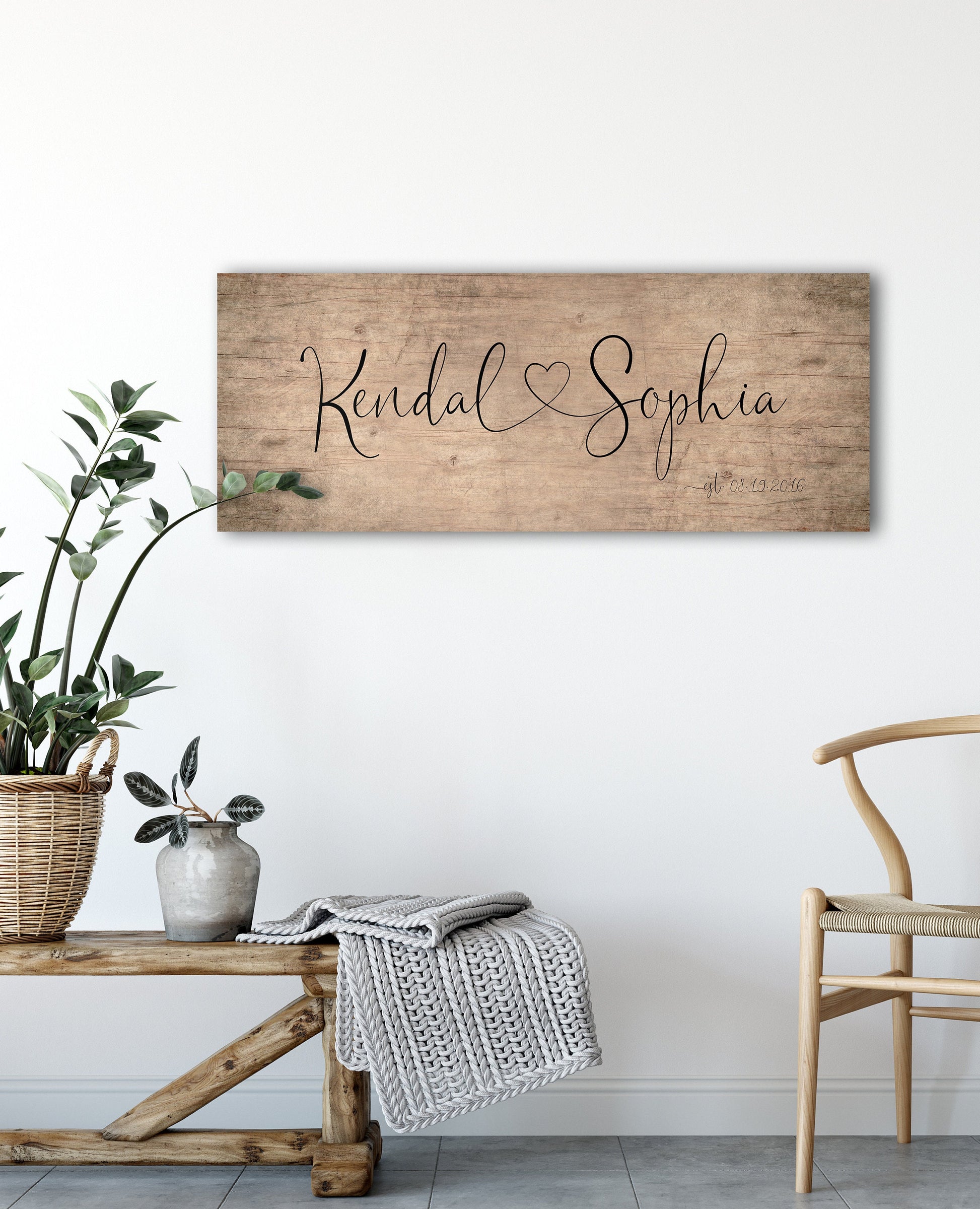 Heart Connecting Name Sign on Wood - HoneycombProverbs - Signs - Name Signs Wall Art