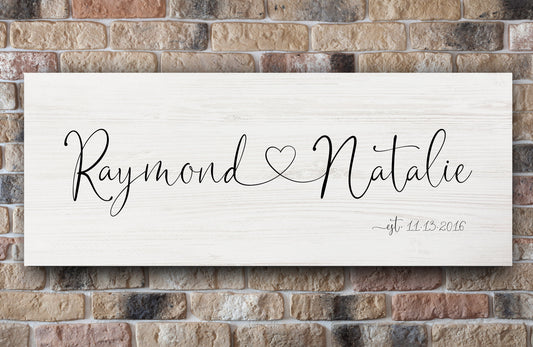 Heart Connected Names Established Sign for Couple's - HoneycombProverbs - Gifts For The Couple - Name Signs Wall Art