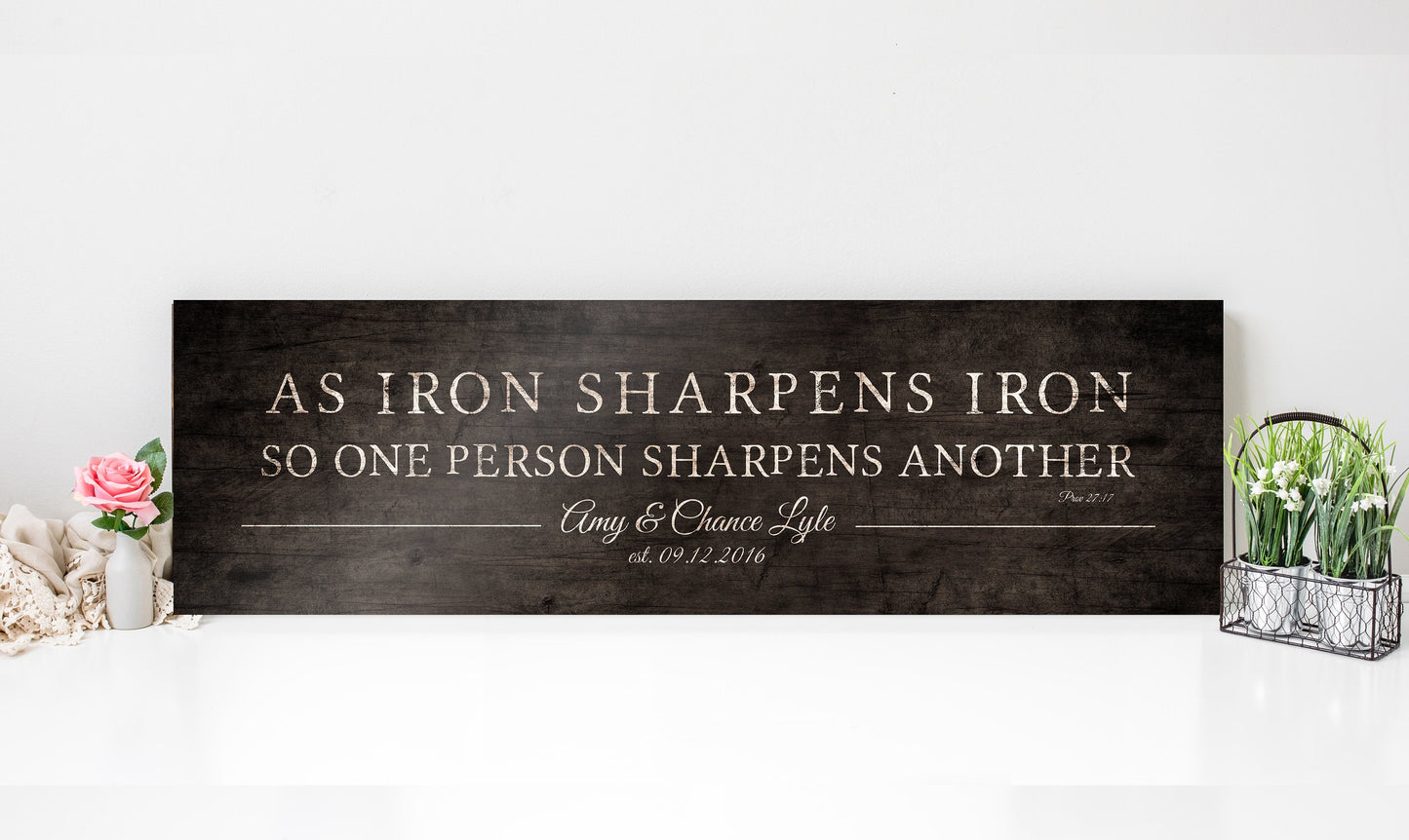 Iron Sharpens Iron Prov 27:17 Sign for Couples - HoneycombProverbs - Gifts For The Couple - Christian Wall Art