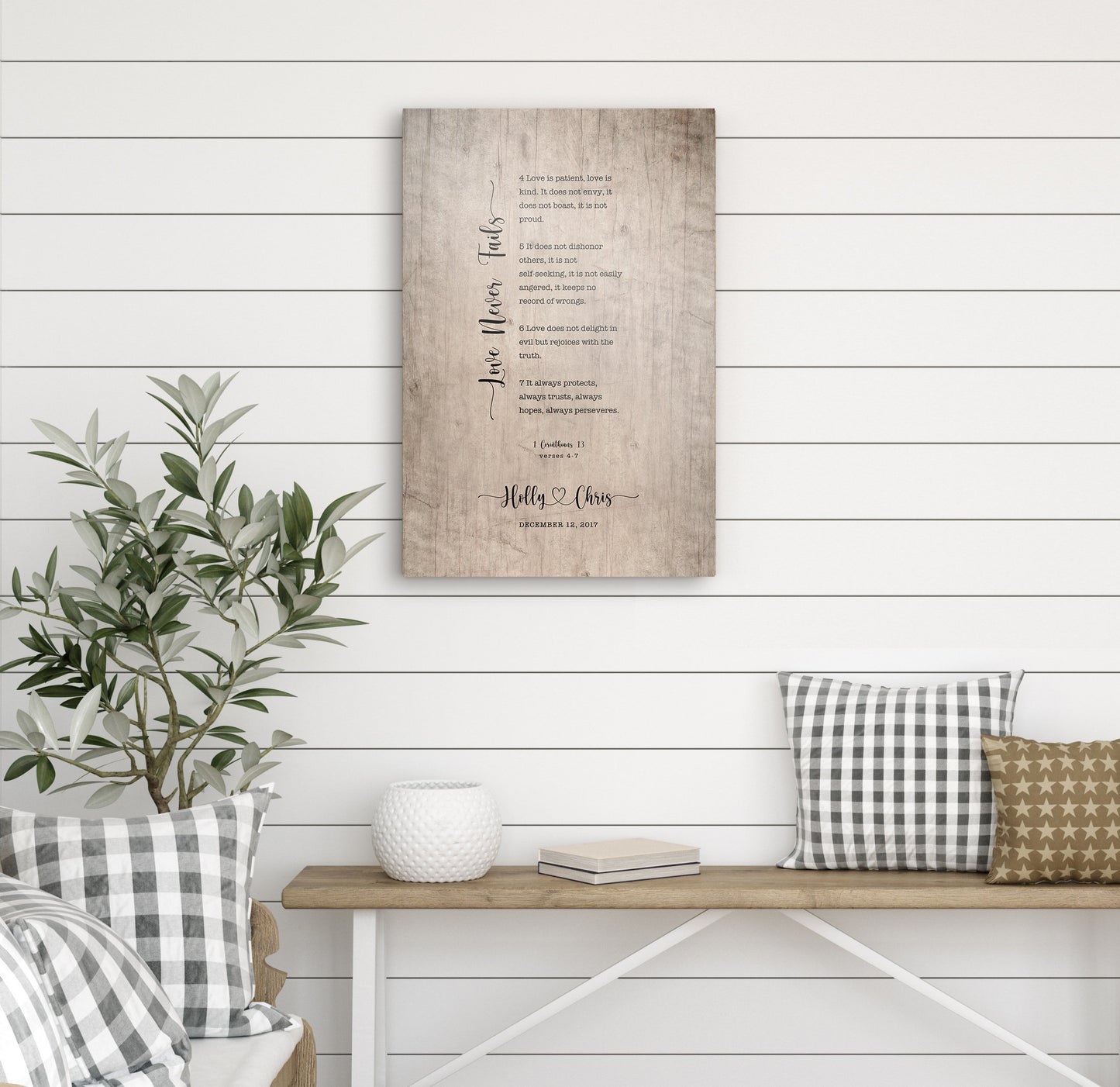 Our Love Never Fails Wood Anniversary Keepsake - HoneycombProverbs - Signs - Christian Wall Art