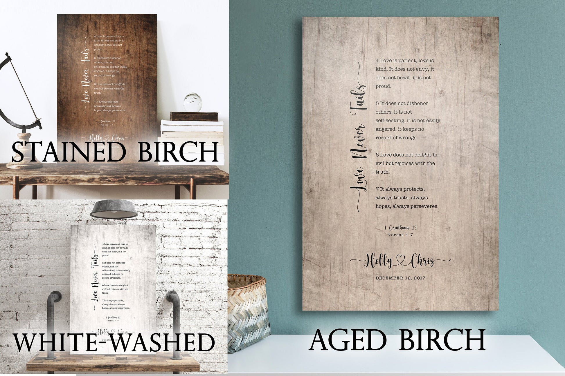 Our Love Never Fails Wood Anniversary Keepsake - HoneycombProverbs - Signs - Christian Wall Art