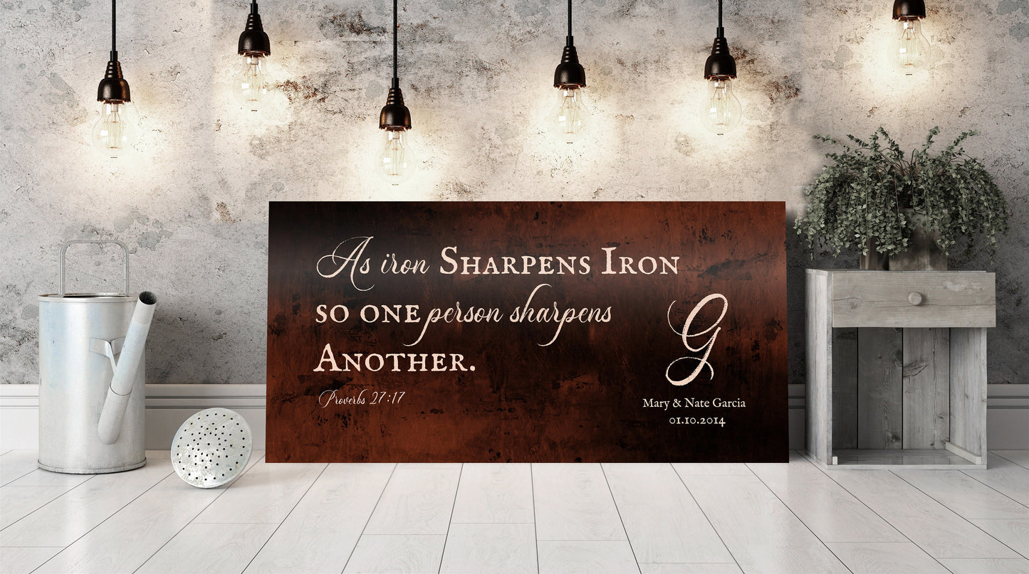 Proverbs 27:17 Monogrammed Scripture on Bronze - HoneycombProverbs - Signs - Christian Wall Art