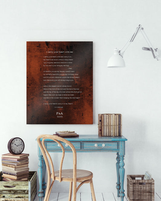 Bronze E. E. Cummings I Carry Your Heart Sign - HoneycombProverbs - Signs - Bronze Anniversary Gifts