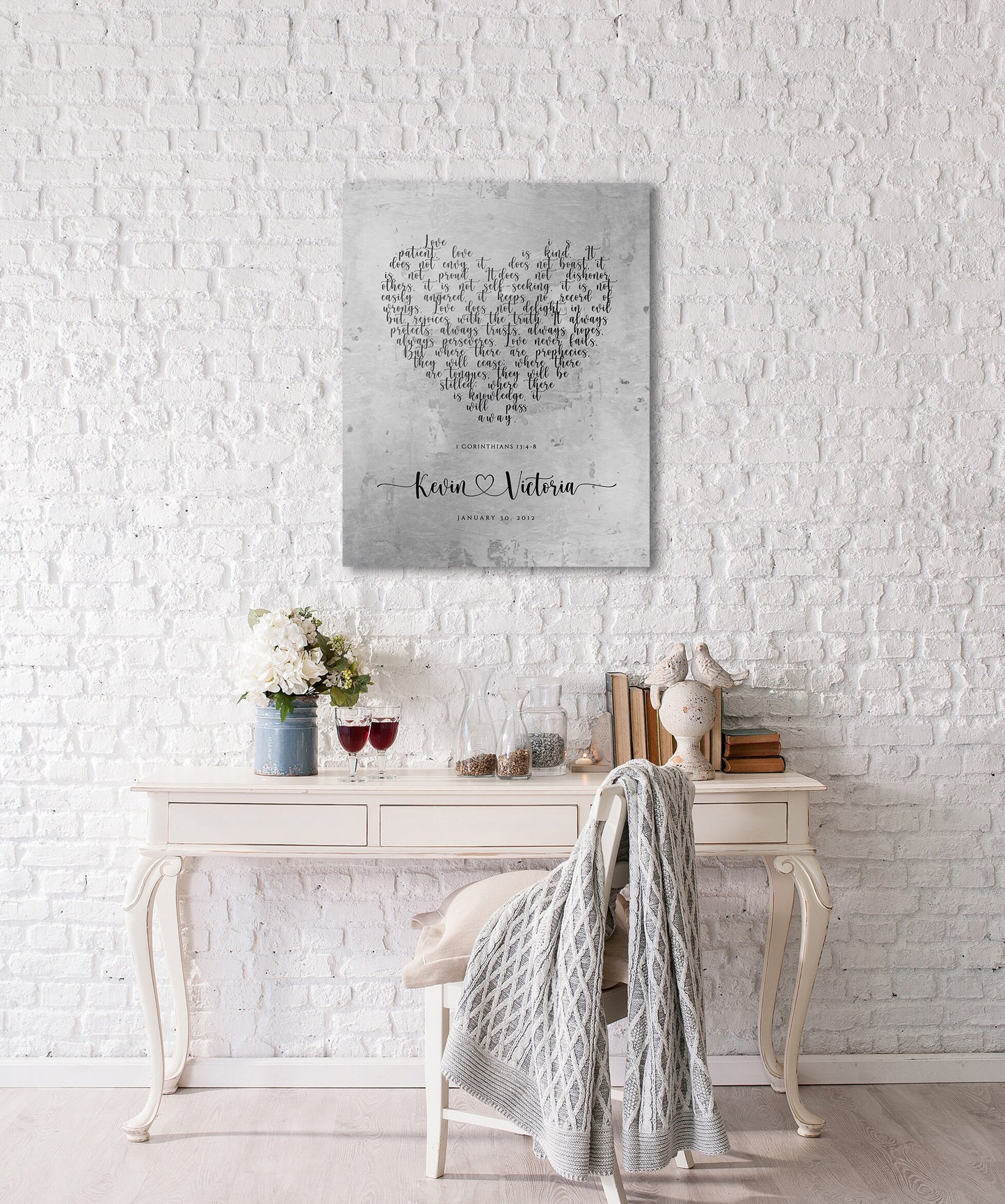 Rustic Heart Personalized "Love Never Fails" Wedding Sign - HoneycombProverbs - Signs - Christian Wall Art