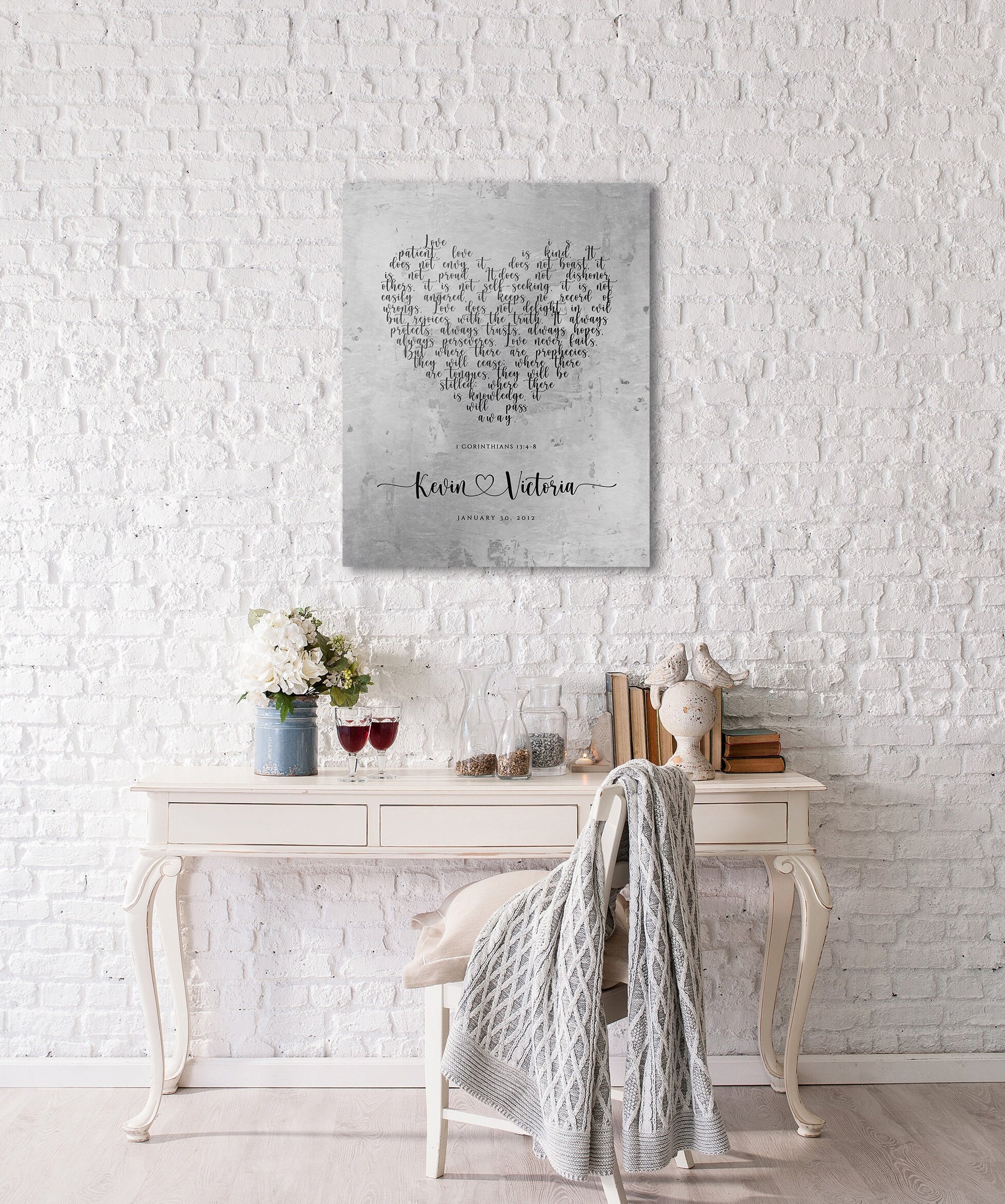 Rustic Heart Personalized "Love Never Fails" Wedding Sign - HoneycombProverbs - Signs - Christian Wall Art